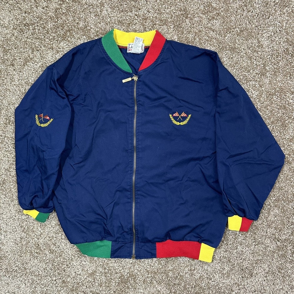 Vintage 90s jacket full zip nautical lightweight mens size small logo embroider